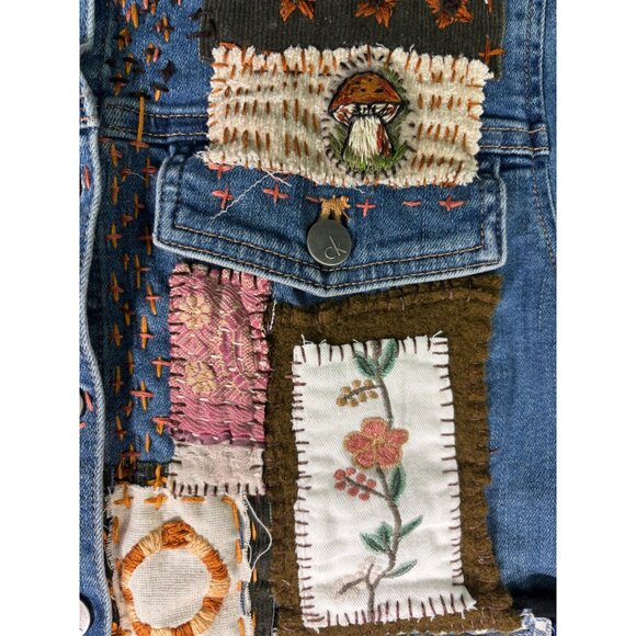 Calvin Klein Altered Hand Embroidered Upcycled Patched Denim Jacket - Picture 6 of 16